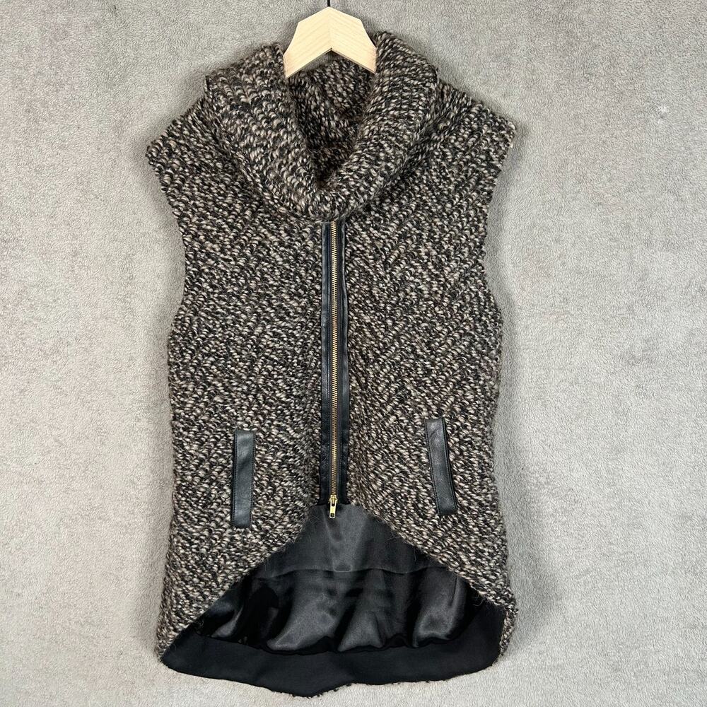 Shui Chen Womens‎ Wool Alpaca Sleeveless Sweater Size M Cowl Neck Leather Trim